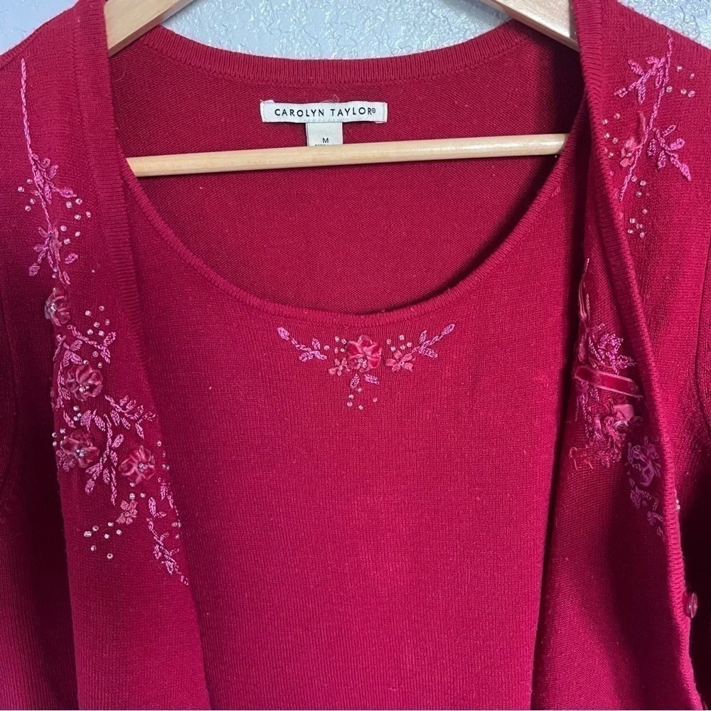 Carolyn Taylor 90s Vintage Button Up Cardigan Deep Red Women’s Size Medium